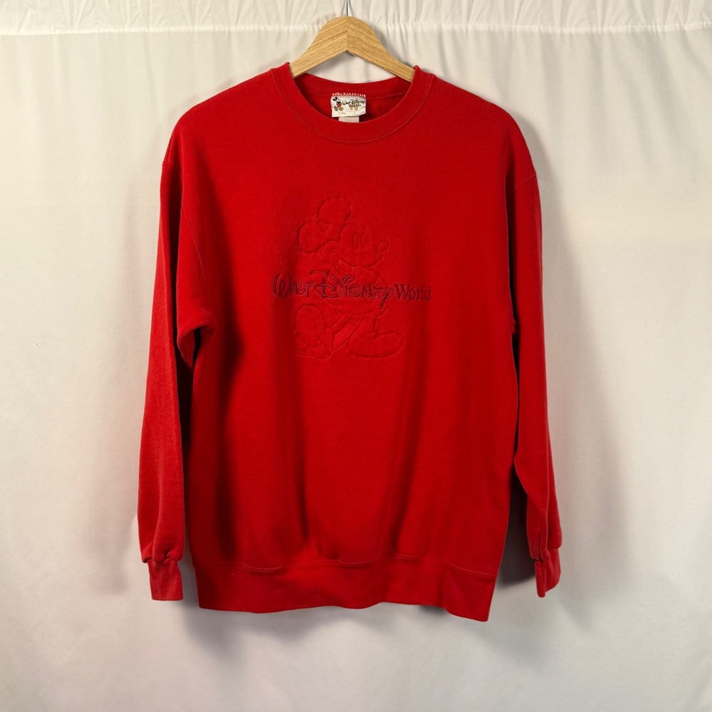 Disney World Red Mickey Mouse Sweatshirt Crewneck Embroidered Vintage 90s Mens M